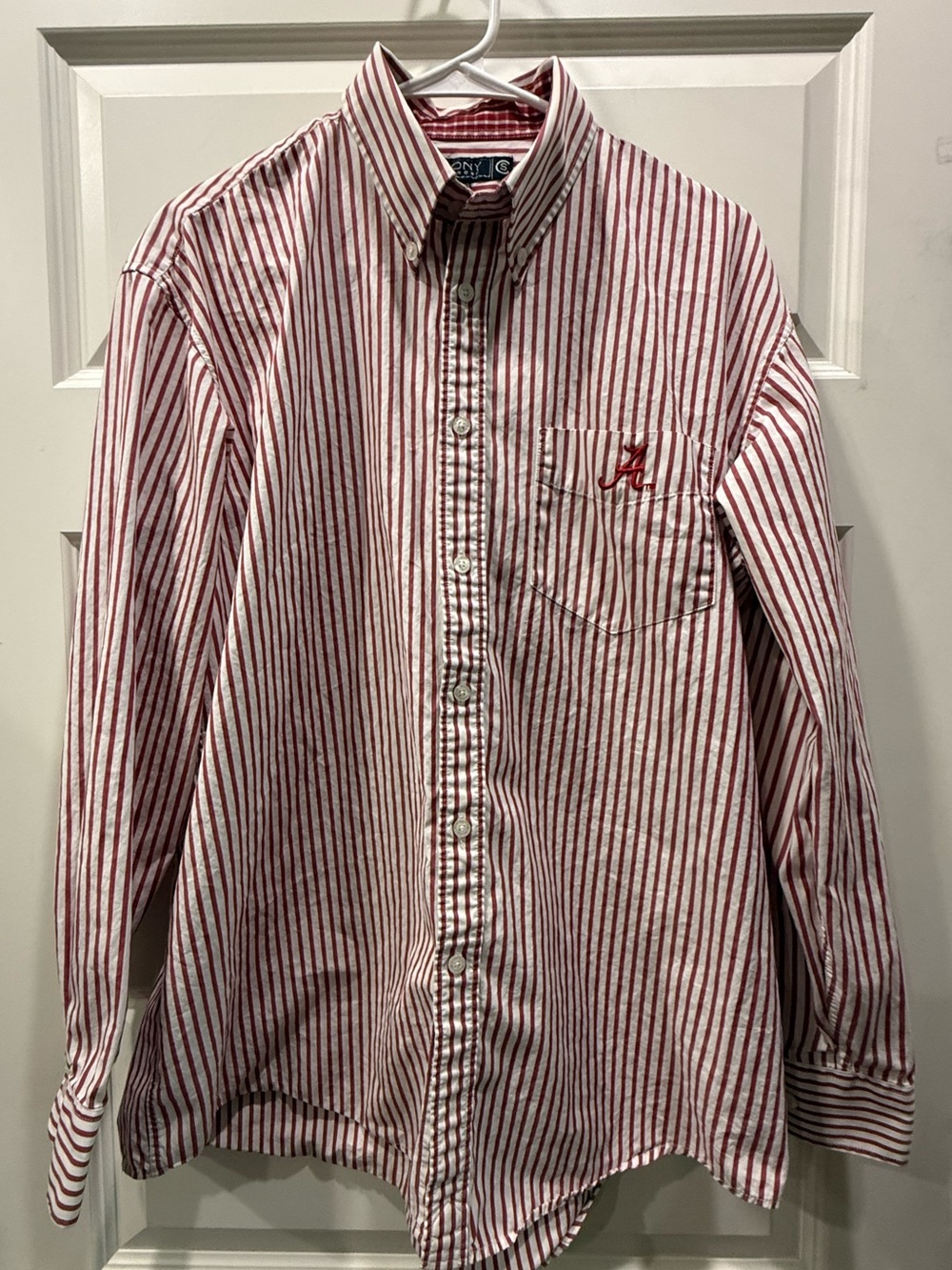 Colony Alabama Roll Tide Striped Red & White Button-Down Shirt with Chest Pocket
